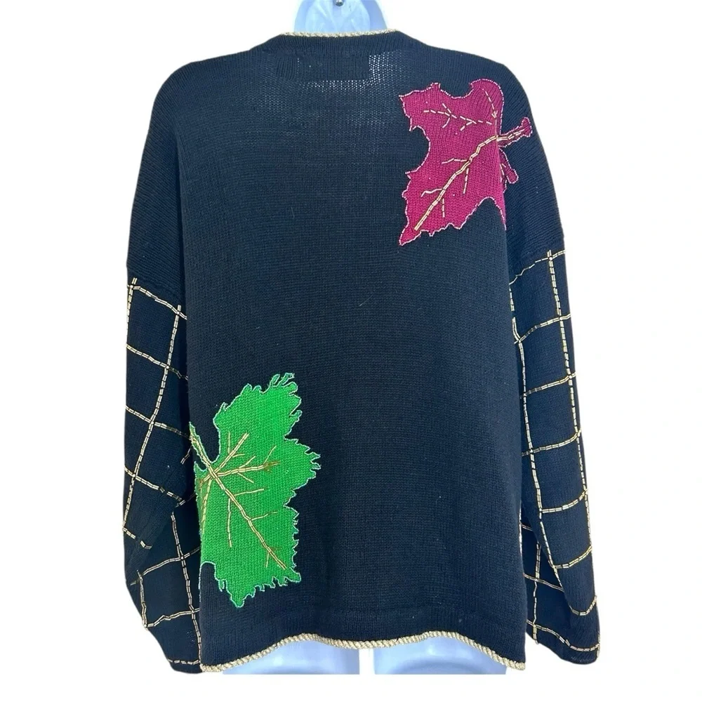 Bellepointe Vtg 90s Handmade Colorful Fall Leaf Cardigan Sweater Sz L Beaded